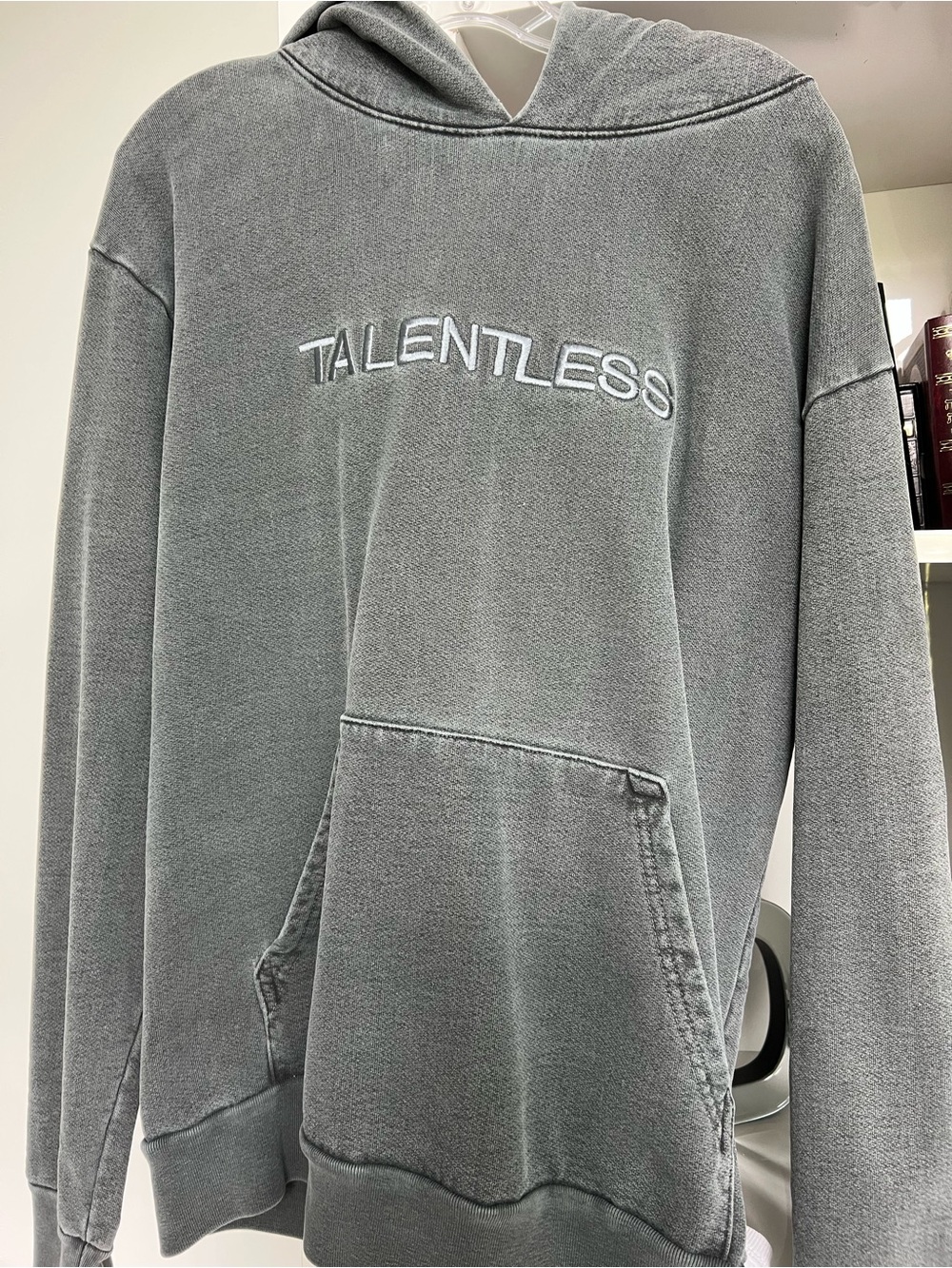 TALENTLESS Washed Grey Pullover Hoodie with Embroidered Logo